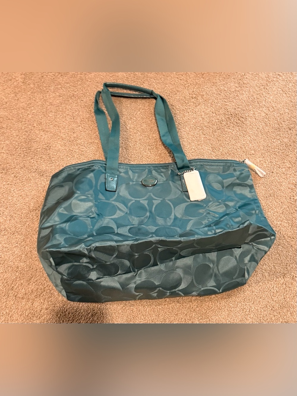 NWT Coach Signature Nylon Tote / Travel Bag – Teal Blue
